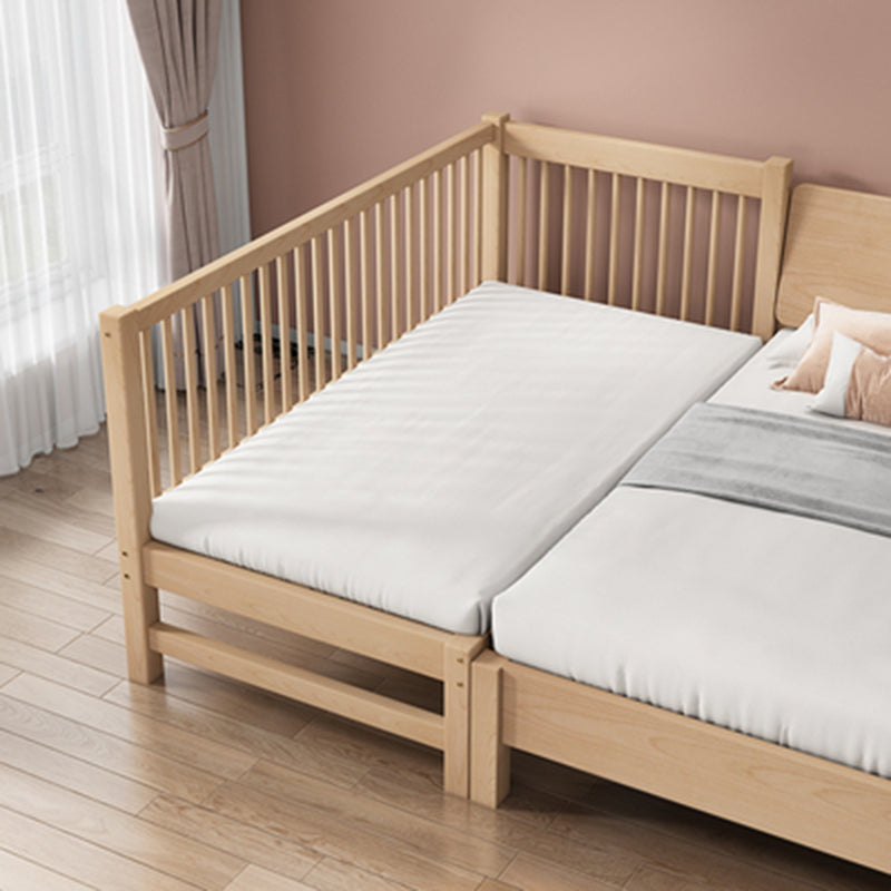 Modern Solid Wood Panel Bed Beech Wood Kids Bed with Guardrail