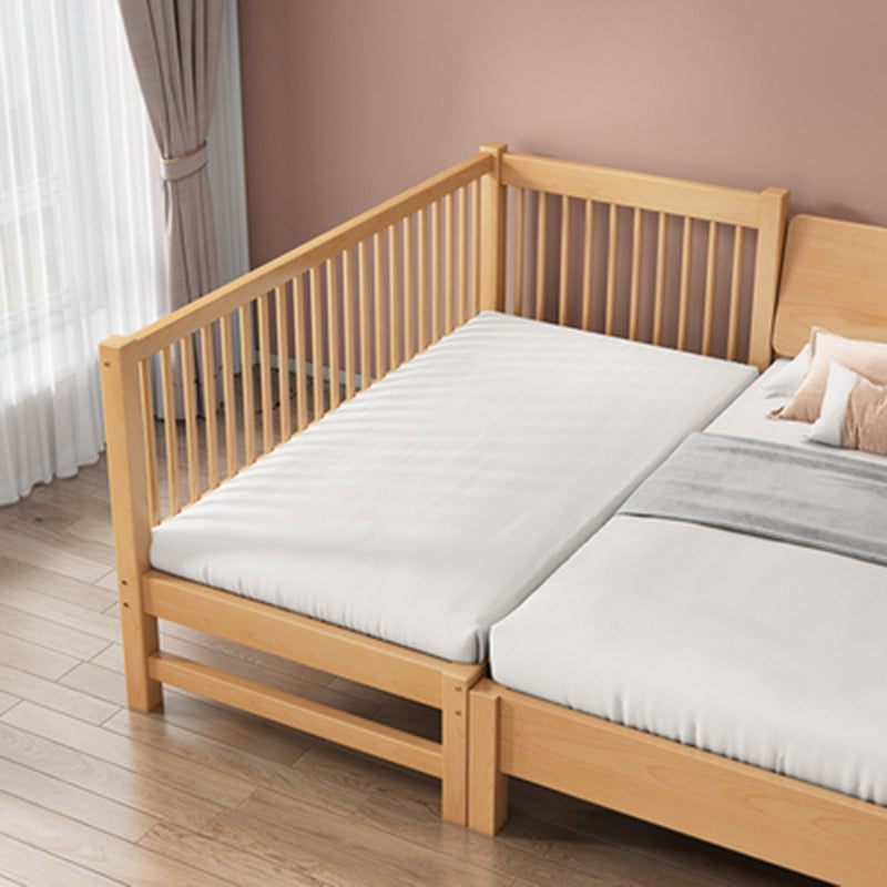 Modern Solid Wood Panel Bed Beech Wood Kids Bed with Guardrail