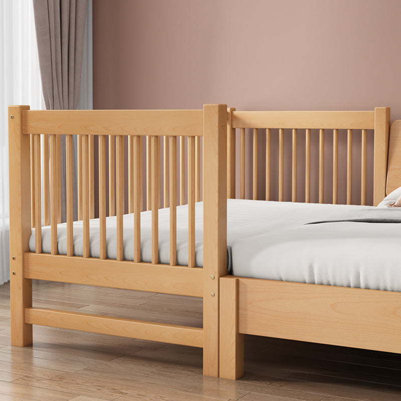 Modern Solid Wood Panel Bed Beech Wood Kids Bed with Guardrail