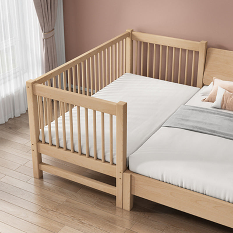 Modern Solid Wood Panel Bed Beech Wood Kids Bed with Guardrail