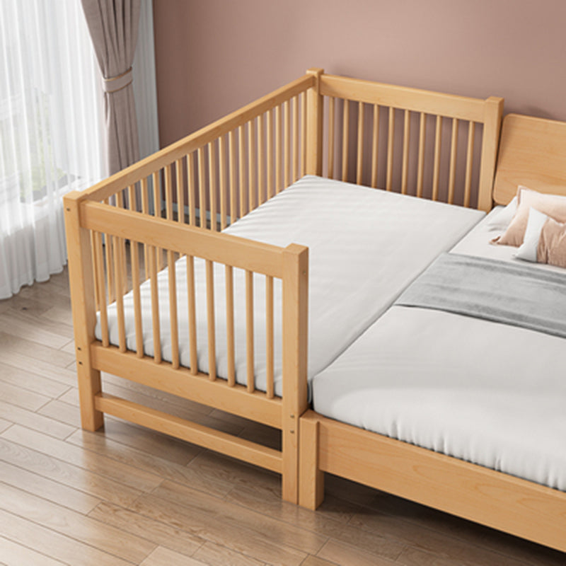 Modern Solid Wood Panel Bed Beech Wood Kids Bed with Guardrail