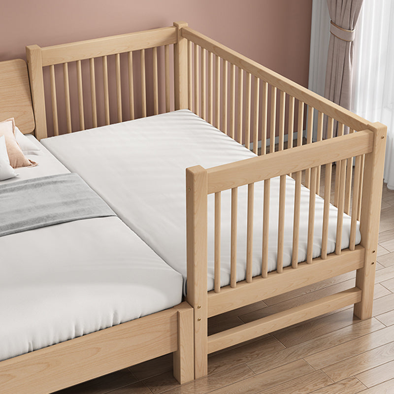 Modern Solid Wood Panel Bed Beech Wood Kids Bed with Guardrail