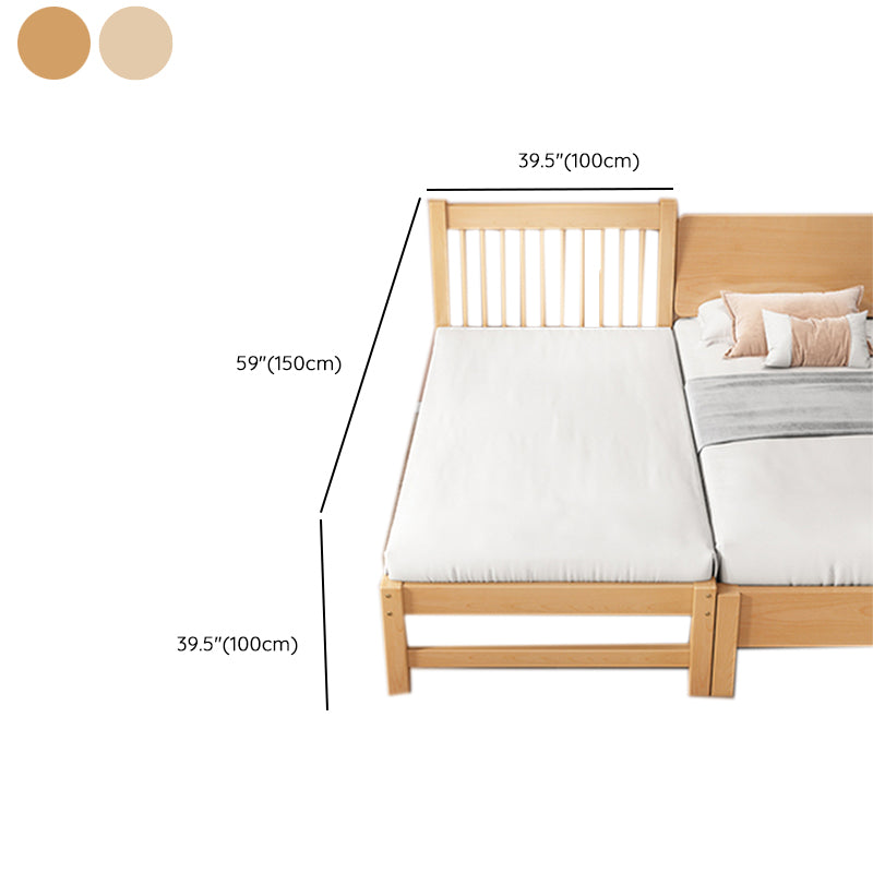 Modern Solid Wood Panel Bed Beech Wood Kids Bed with Guardrail