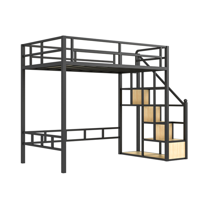 White/Black Loft Bed Industrial Metal Kids Bed with Guardrail