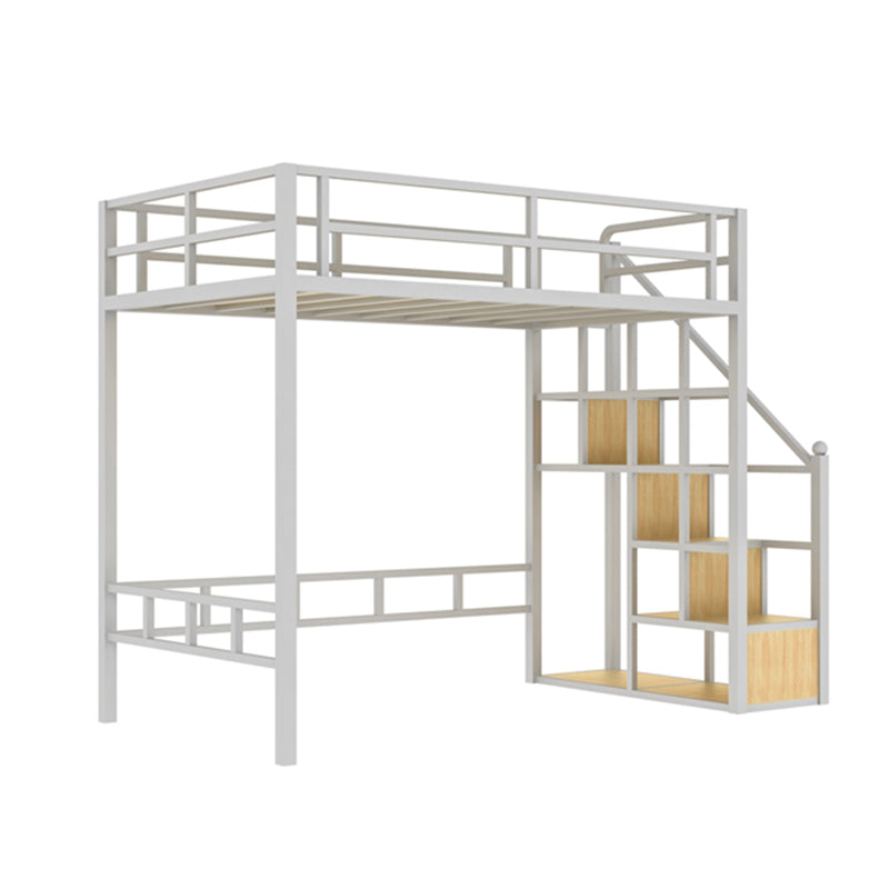 White/Black Loft Bed Industrial Metal Kids Bed with Guardrail