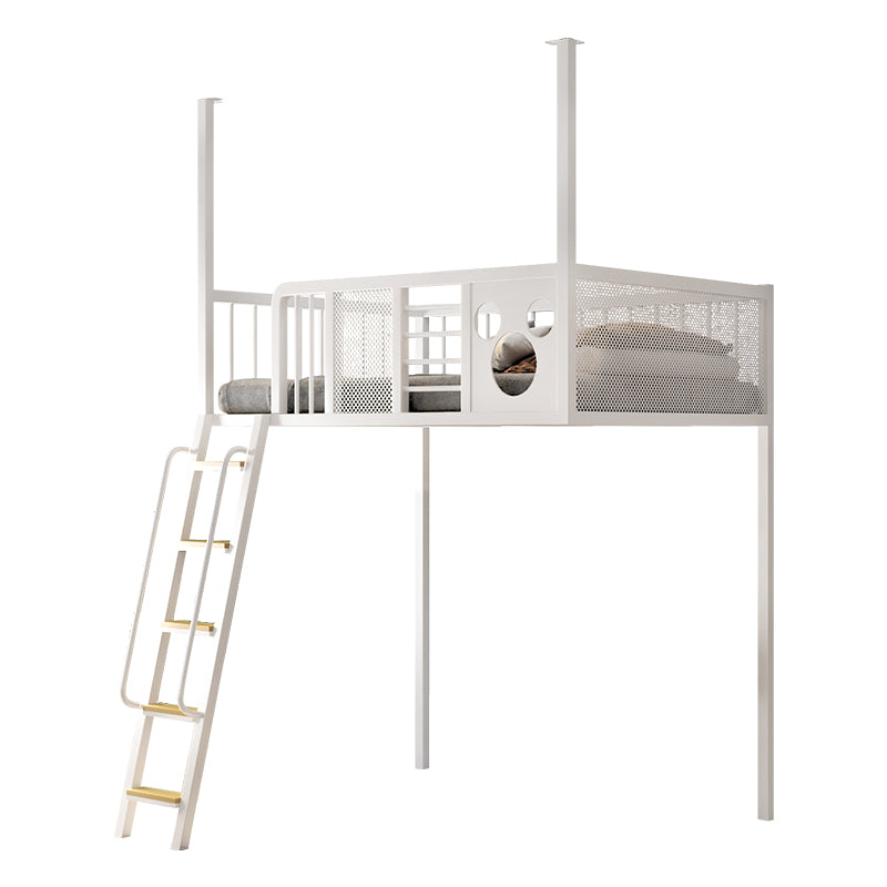 Open Frame Metal Bed Nordic Iron High Loft Bed with Built-In Ladder