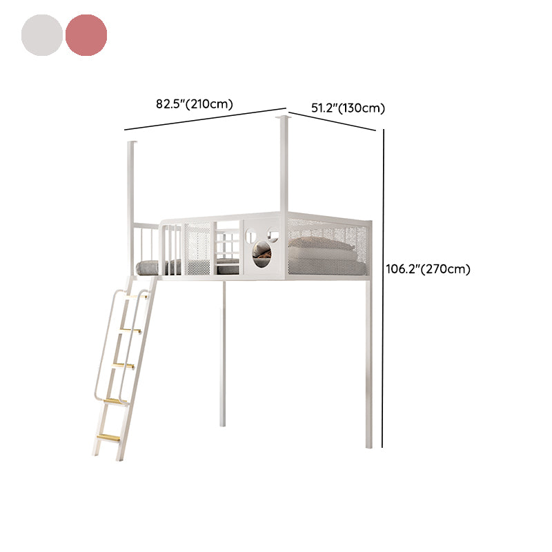 Open Frame Metal Bed Nordic Iron High Loft Bed with Built-In Ladder