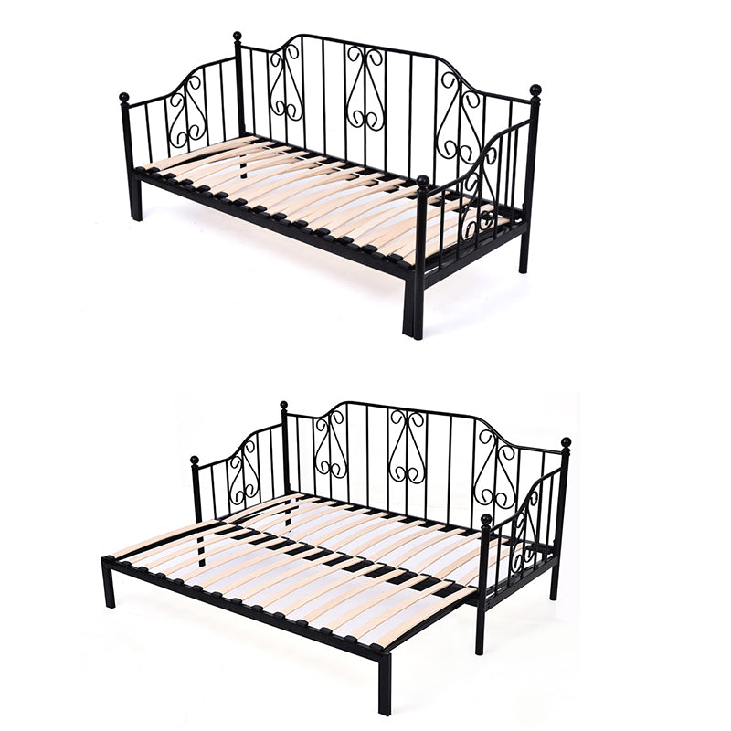 Metal Contemporary Full-Size Bed Open Frame Iron Daybed with Mattress