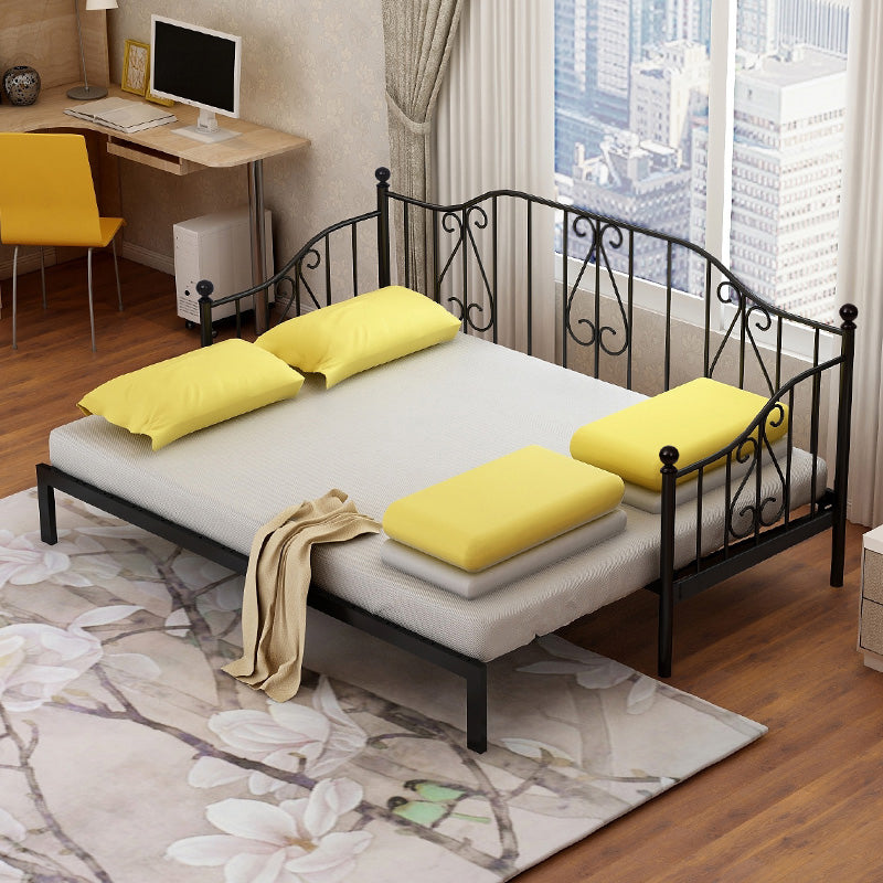 Metal Contemporary Full-Size Bed Open Frame Iron Daybed with Mattress