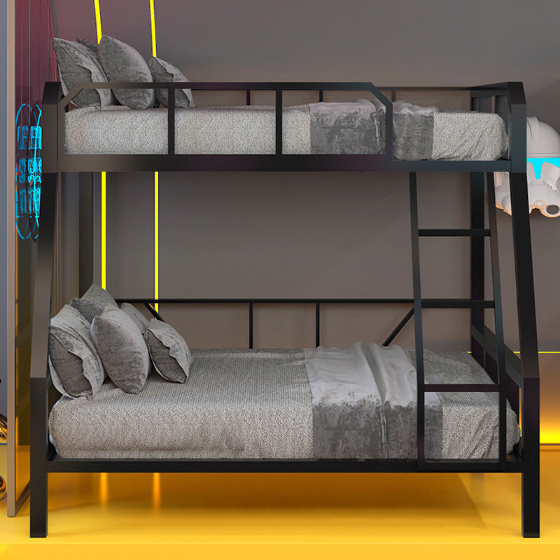 Contemporary Black Bunk Bed in Metal with Guardrail and Built-In Ladder