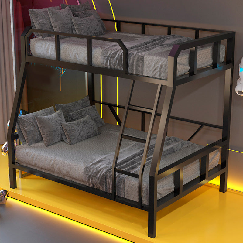 Contemporary Black Bunk Bed in Metal with Guardrail and Built-In Ladder