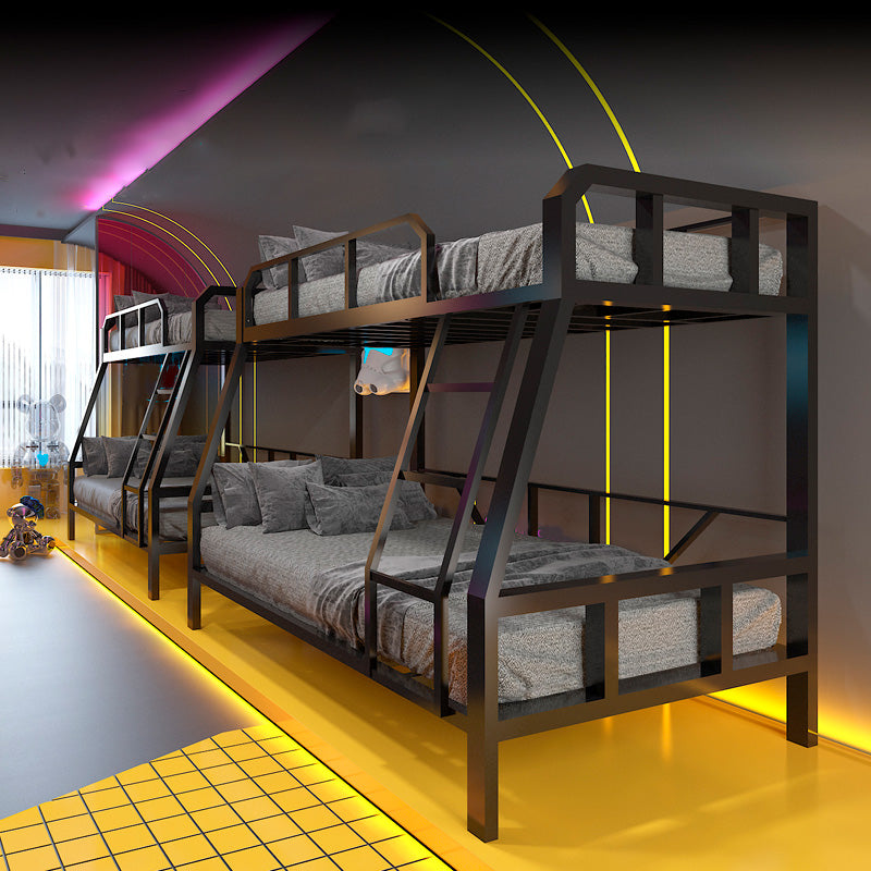 Contemporary Black Bunk Bed in Metal with Guardrail and Built-In Ladder