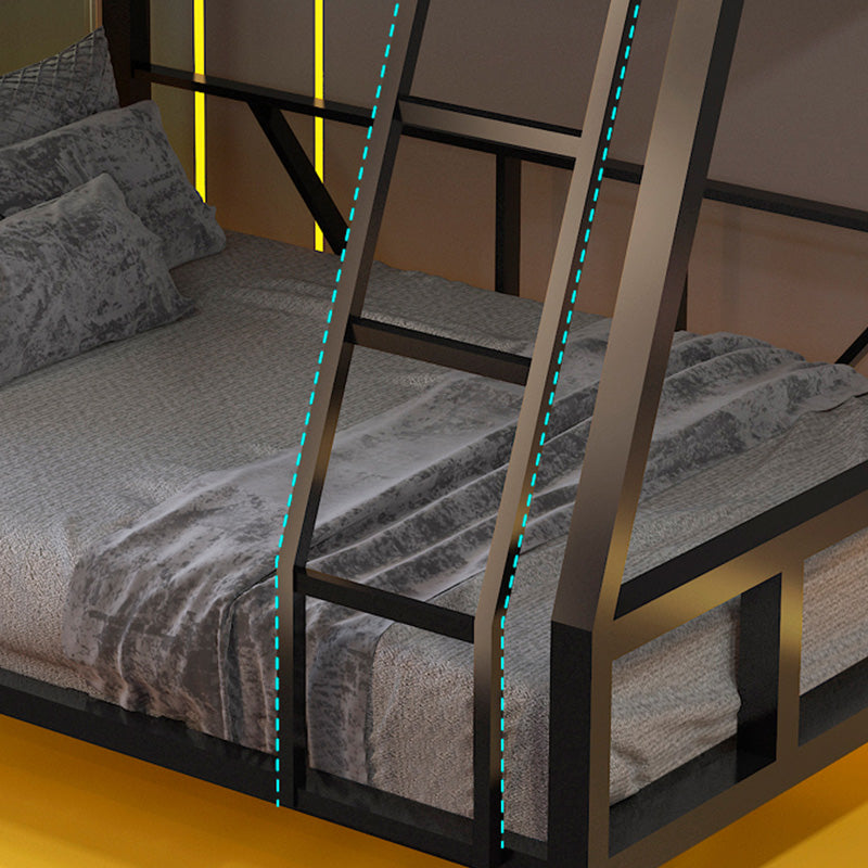 Contemporary Black Bunk Bed in Metal with Guardrail and Built-In Ladder