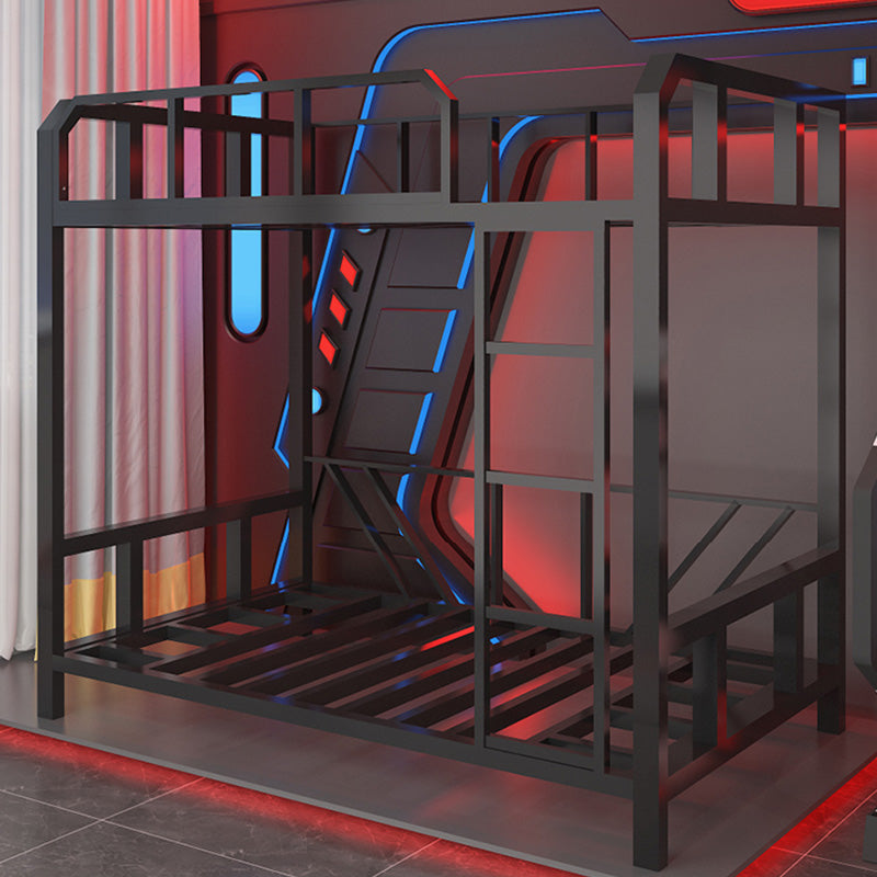 Contemporary Bunk Bed in Black Metal with Built-In Ladder and Guardrails