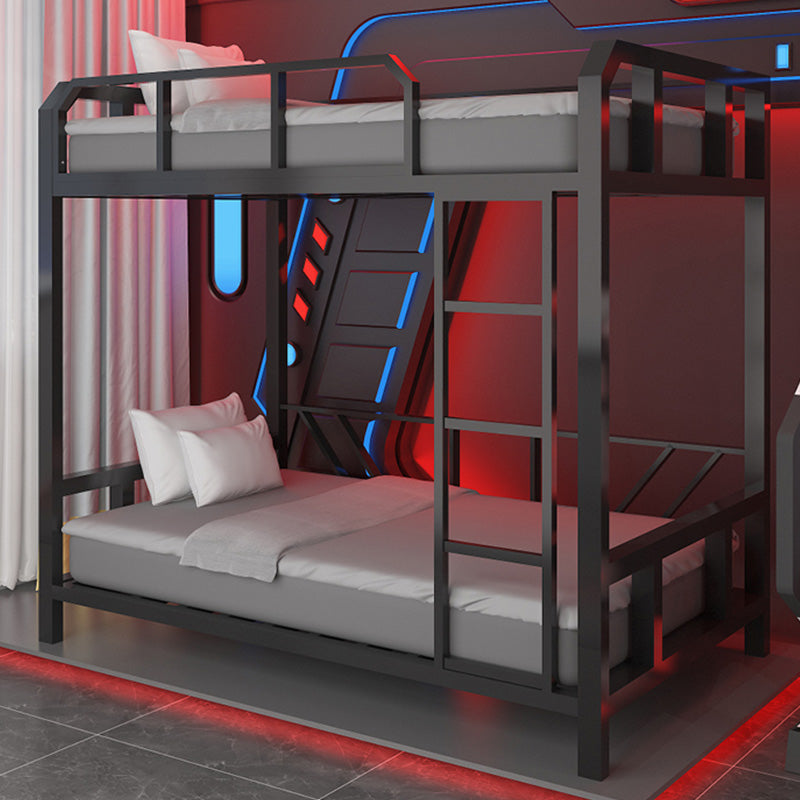 Contemporary Bunk Bed in Black Metal with Built-In Ladder and Guardrails