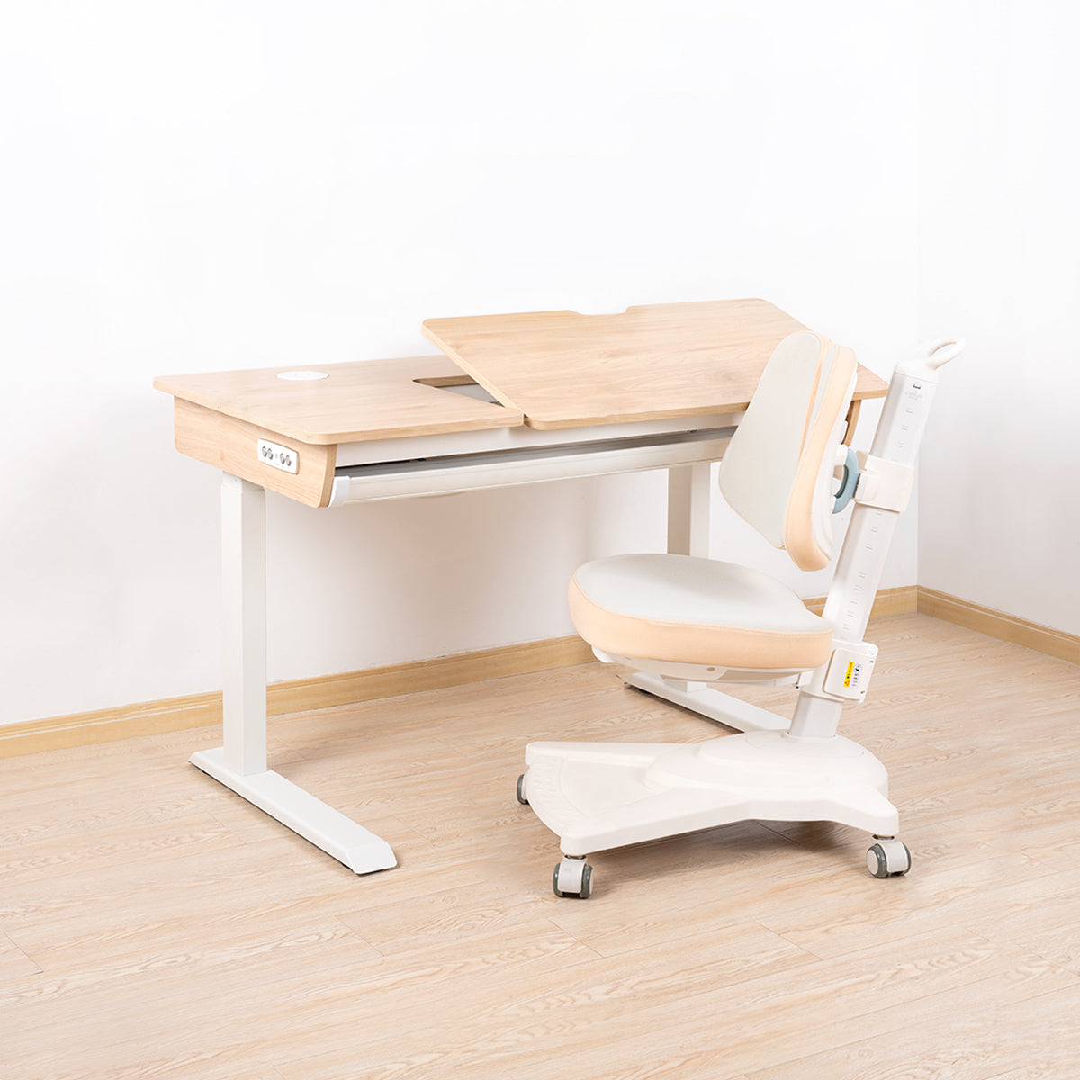 Adjustable Children's Desk with 1 Drawers in Solid Wood Standing Desk