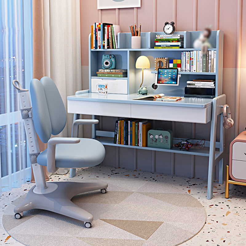 Rubber Wood Adjustable Student Desk with 3 Drawers and Storage Shelves