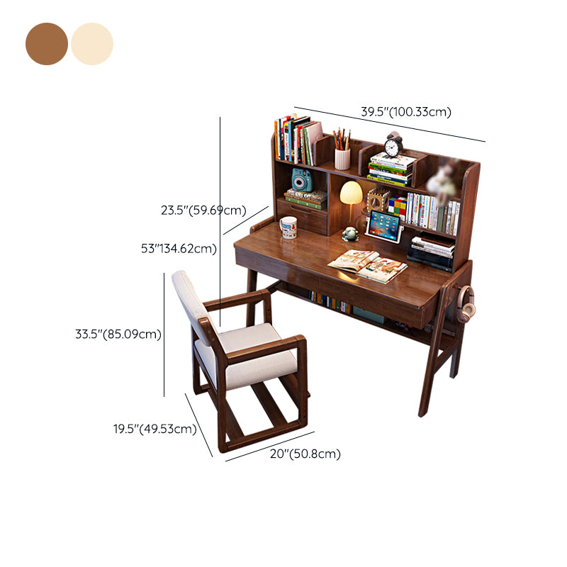 Rubber Wood Adjustable Student Desk with 3 Drawers and Storage Shelves