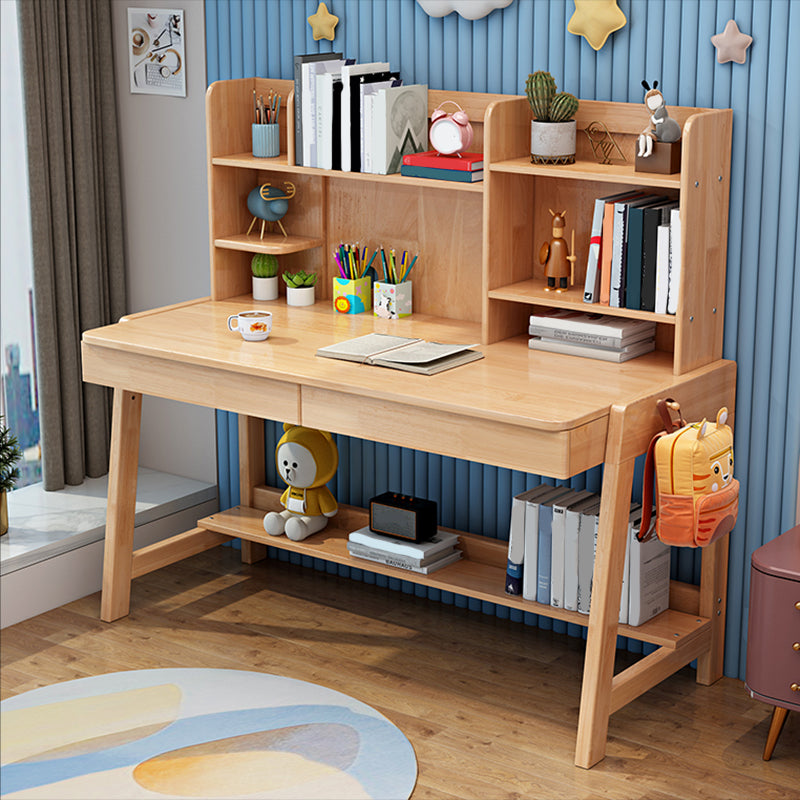 Adjustable Children's Desk in Natural with 2 Drawers and Shelves