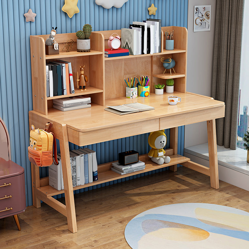 Adjustable Children's Desk in Natural with 2 Drawers and Shelves