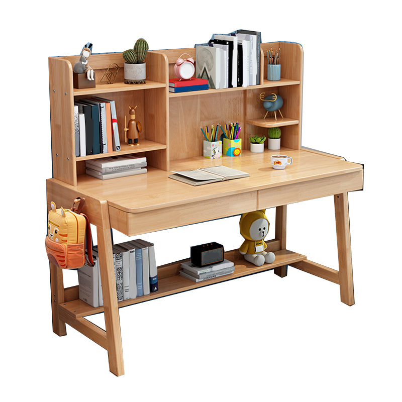 Adjustable Children's Desk in Natural with 2 Drawers and Shelves