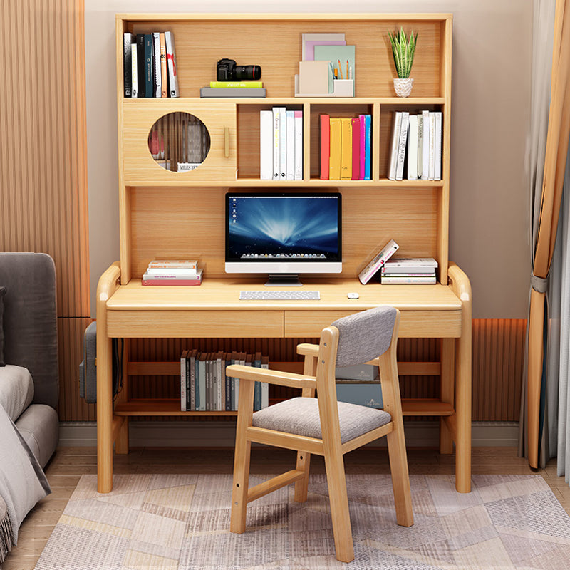 Solid Wood Writing Desk Multifunctional Lifting with Storage Drawer with Bookshelf