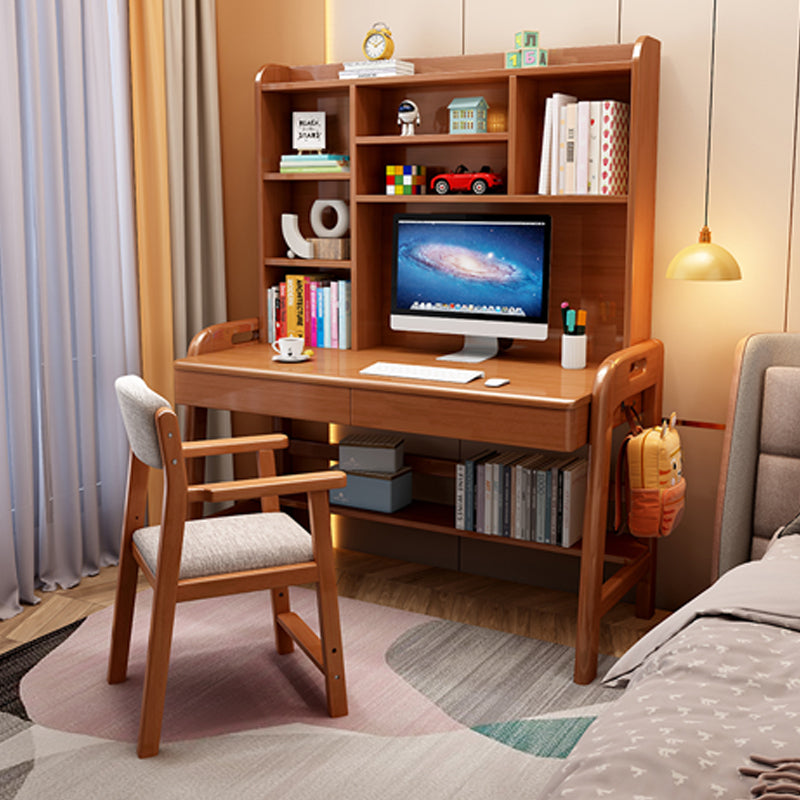 Solid Wood Writing Desk Home Multifunctional Lifting with Bookshelf Computer Desk