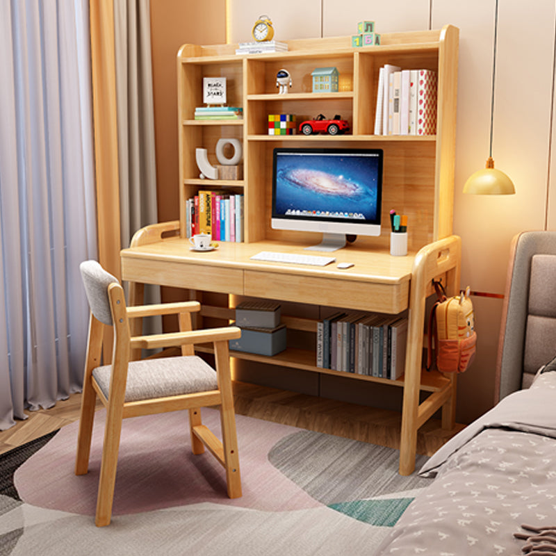 Solid Wood Writing Desk Home Multifunctional Lifting with Bookshelf Computer Desk