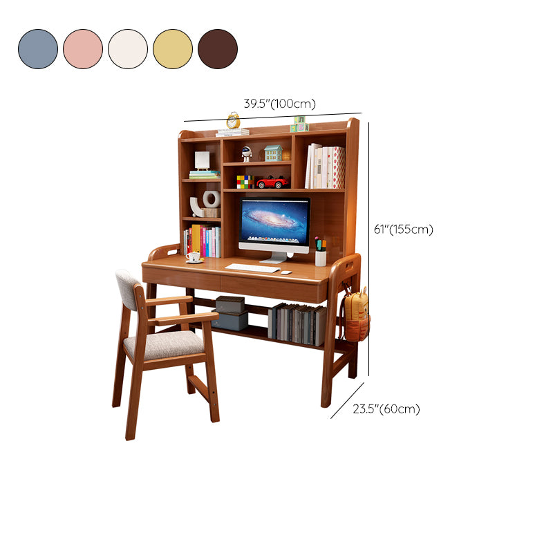 Solid Wood Writing Desk Home Multifunctional Lifting with Bookshelf Computer Desk