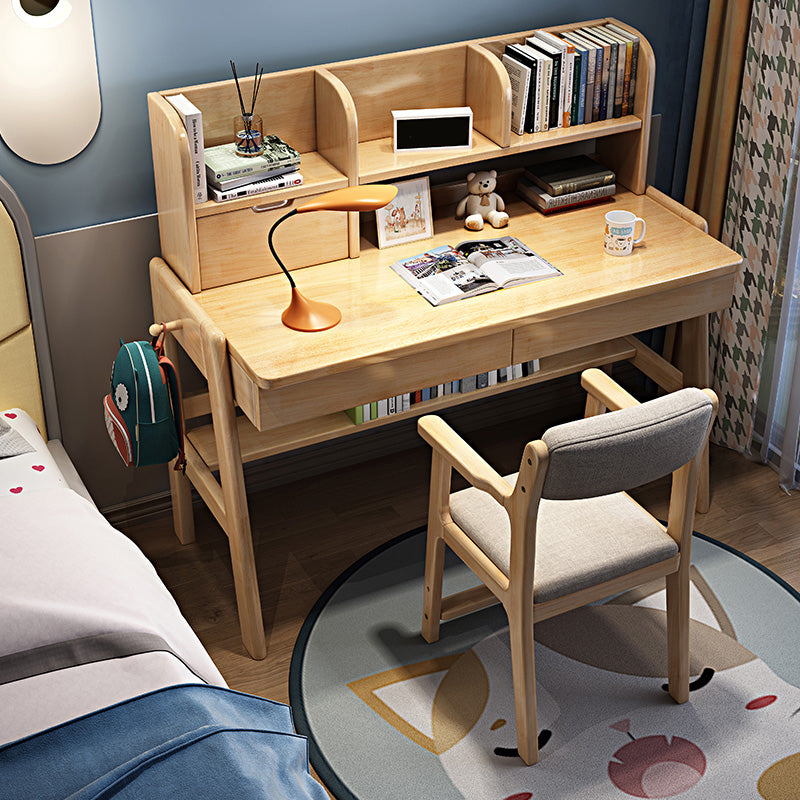 Solid Wood Writing Desk Multifunctional Lifting Home with Storage Shelves