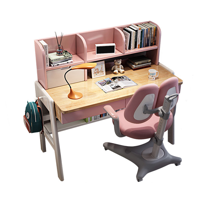 Solid Wood Writing Desk Multifunctional Lifting Home with Storage Shelves