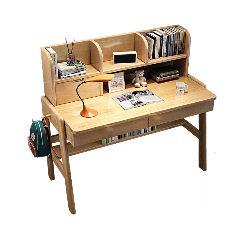 Solid Wood Writing Desk Multifunctional Lifting Home with Storage Shelves