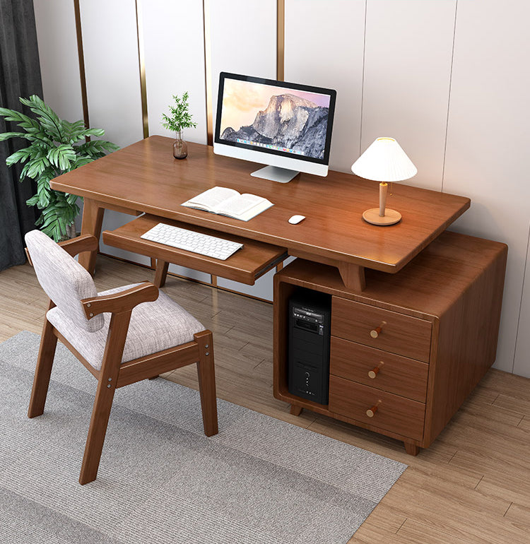 Solid Wood Computer Desk Home Keyboard Tray Desk with Drawer Student Table