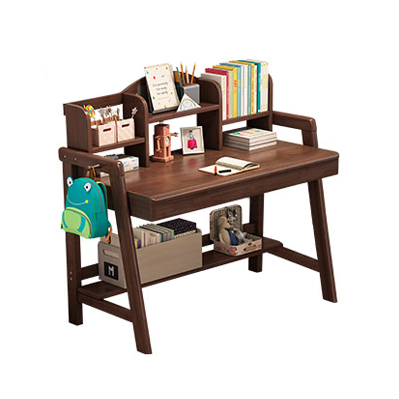 Solid Wood Writing Desk Home with Storage Drawer with Bookshelf Student Table