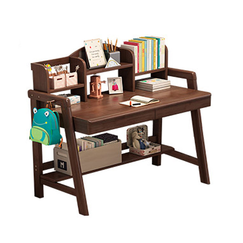 Solid Wood Writing Desk Home with Storage Drawer with Bookshelf Student Table