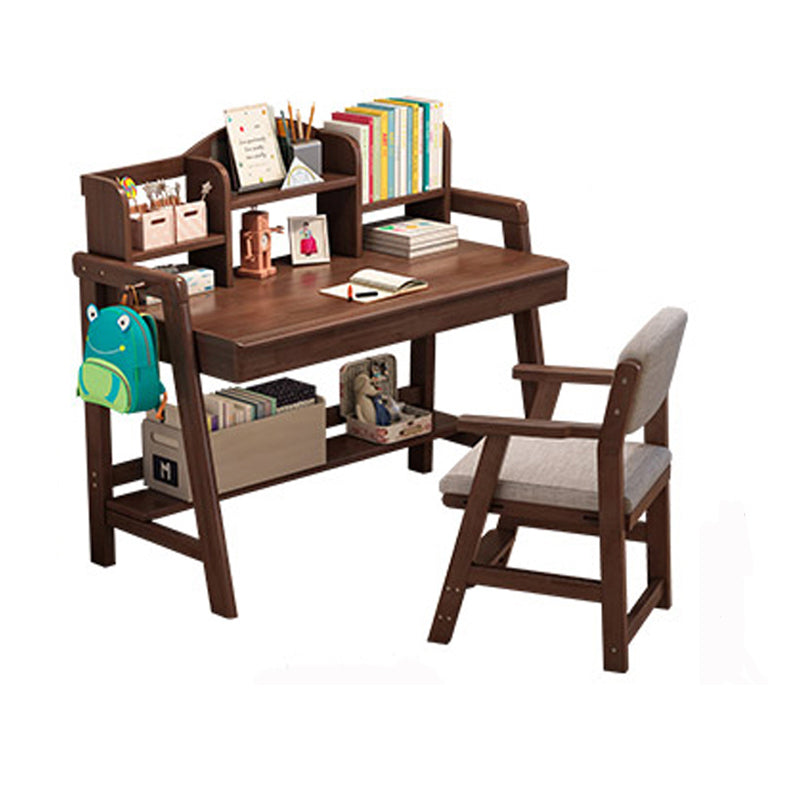 Solid Wood Writing Desk Home with Storage Drawer with Bookshelf Student Table