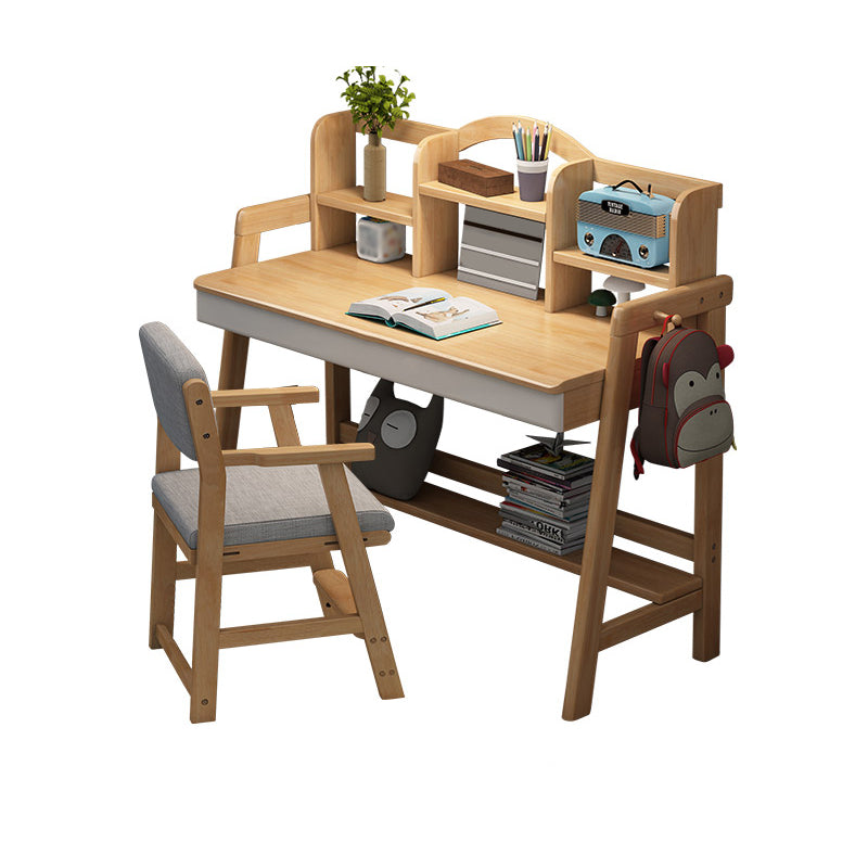 Solid Wood Writing Desk Home with Storage Drawer with Bookshelf Student Table