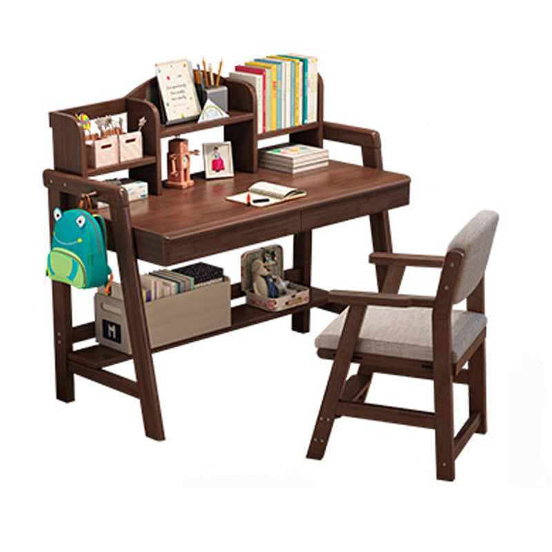 Solid Wood Writing Desk Home with Storage Drawer with Bookshelf Student Table