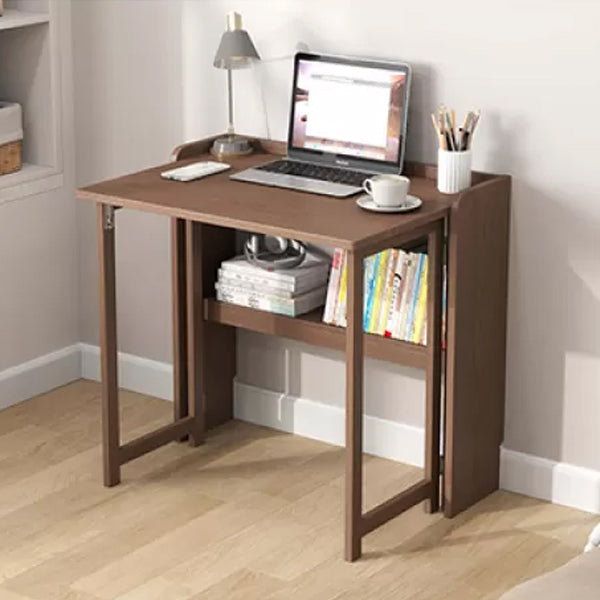 Solid Wood Computer Desk Home Foldable with Storage Shelves Student Desk