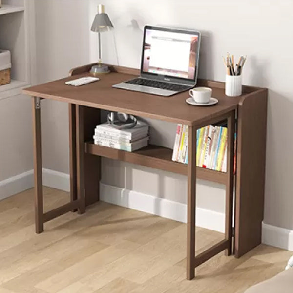 Solid Wood Computer Desk Home Foldable with Storage Shelves Student Desk