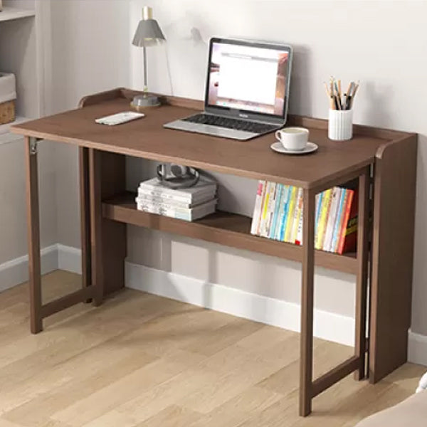 Solid Wood Computer Desk Home Foldable with Storage Shelves Student Desk