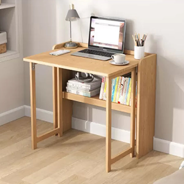 Solid Wood Computer Desk Home Foldable with Storage Shelves Student Desk