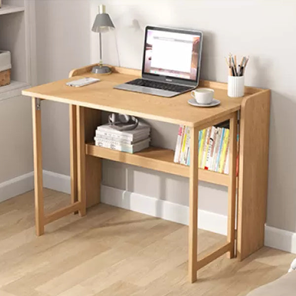 Solid Wood Computer Desk Home Foldable with Storage Shelves Student Desk