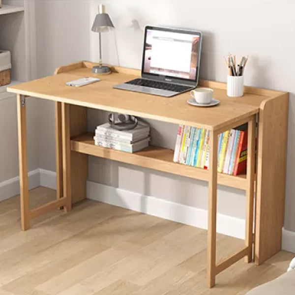 Solid Wood Computer Desk Home Foldable with Storage Shelves Student Desk