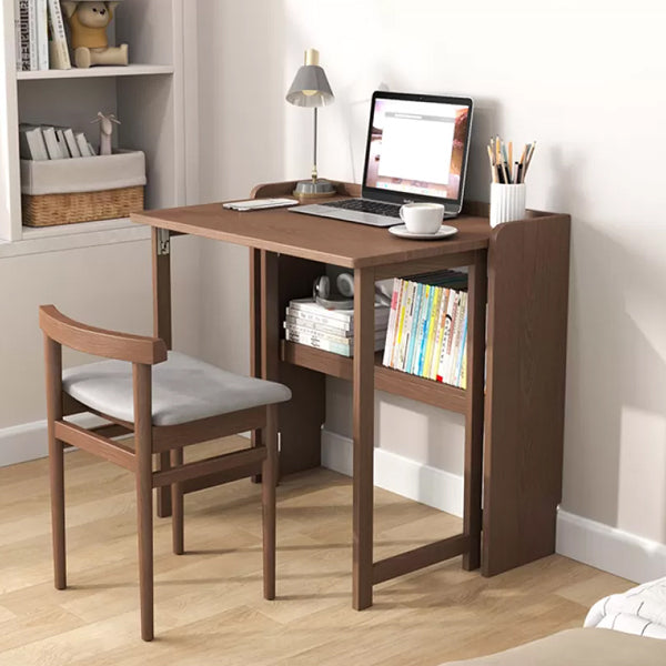 Solid Wood Computer Desk Home Foldable with Storage Shelves Student Desk