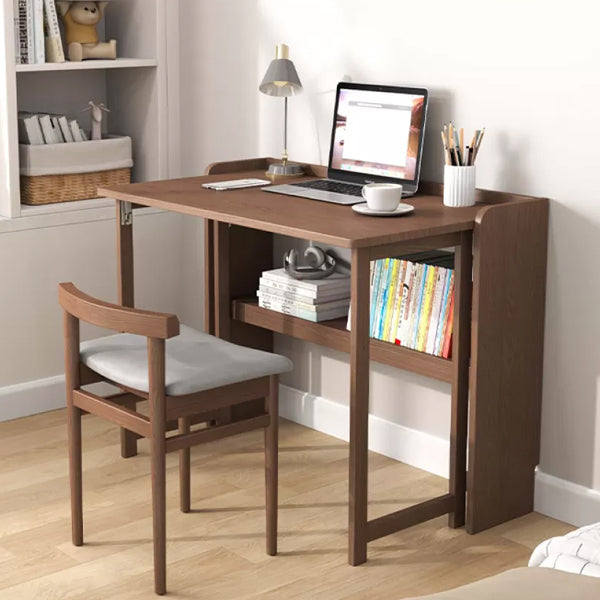 Solid Wood Computer Desk Home Foldable with Storage Shelves Student Desk