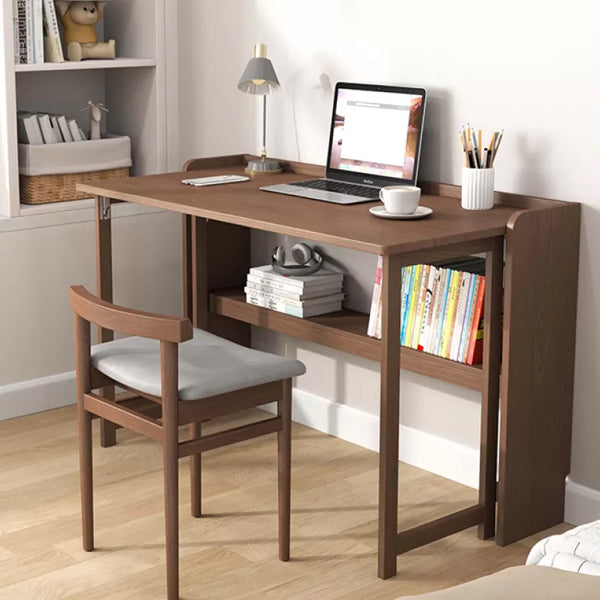 Solid Wood Computer Desk Home Foldable with Storage Shelves Student Desk