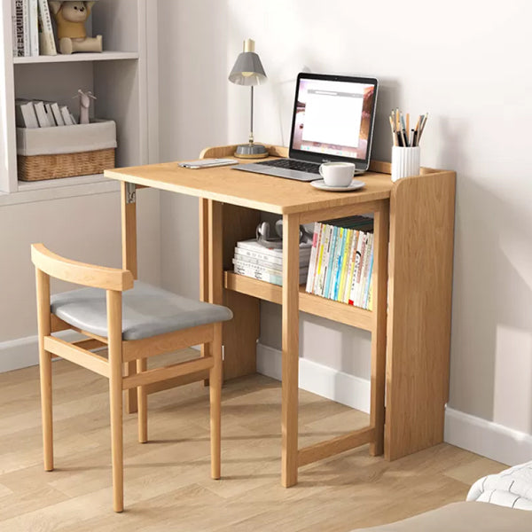 Solid Wood Computer Desk Home Foldable with Storage Shelves Student Desk