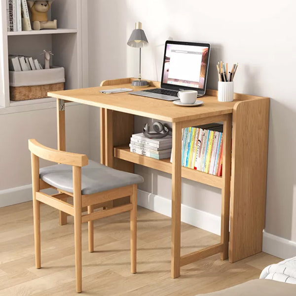 Solid Wood Computer Desk Home Foldable with Storage Shelves Student Desk