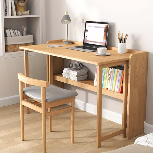 Solid Wood Computer Desk Home Foldable with Storage Shelves Student Desk